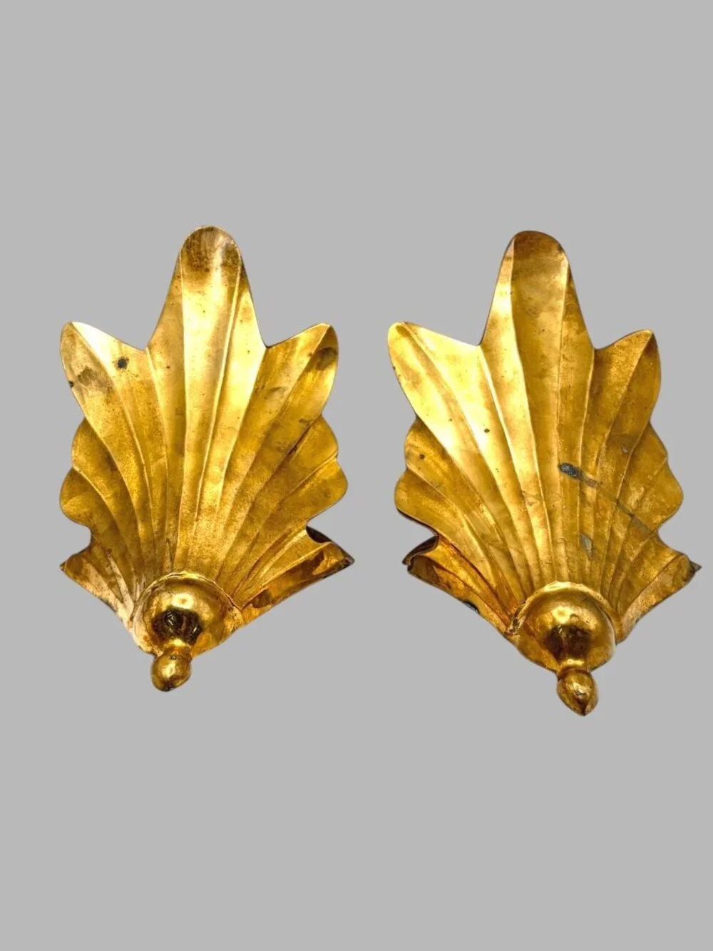 Vintage Brass Wall Sconces Pair India Hollywood Regency Fleur-de-Lis 10